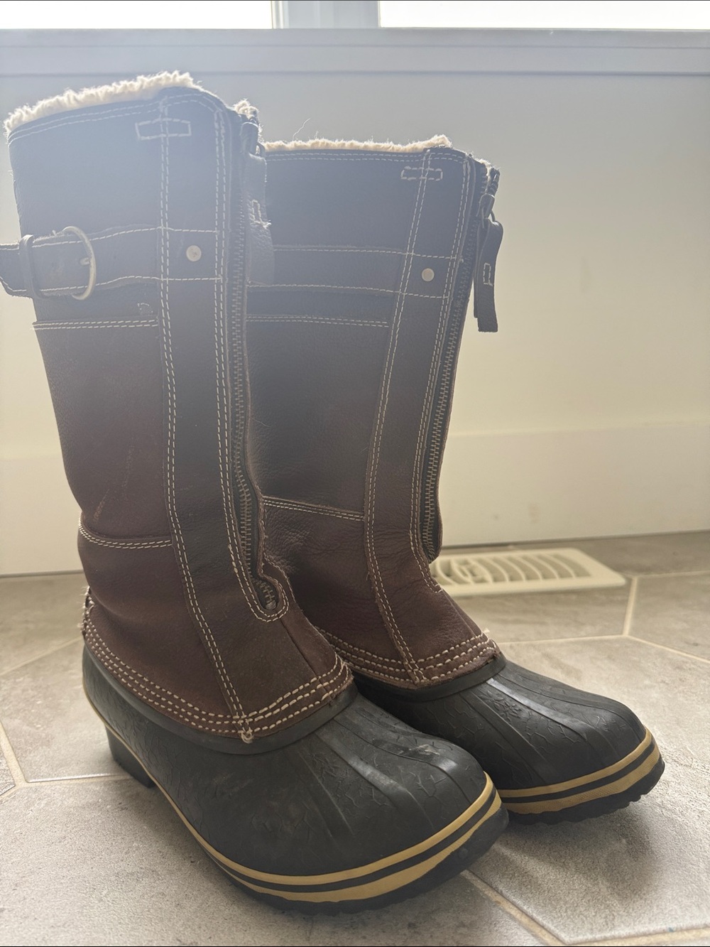Sorel Brown and Black Waterproof Winter Boots with Shearling Trim